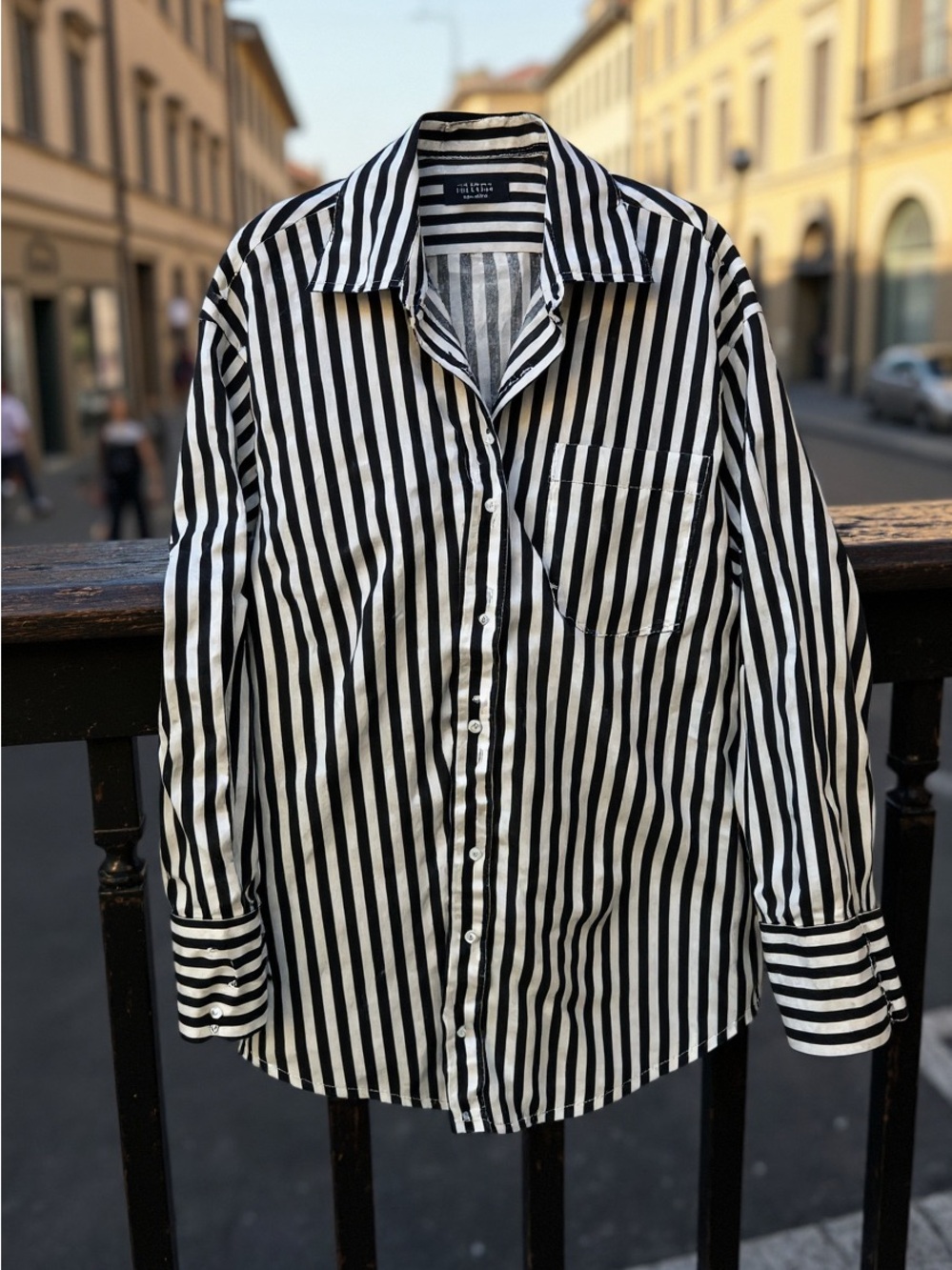 Brunette the Label Black & White Stripe Button-Up Shirt - Classic Casual